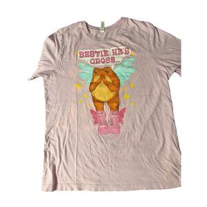 Bestie He's Gross T Shirt Pink Splatter Toad Fairy Meme Front Graphic Size Large